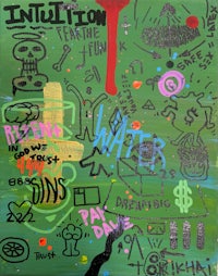 a painting with a lot of graffiti on it