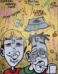 a painting of a man with a hat and a man with a hat
