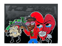 a sticker of a man with a heart and money on it